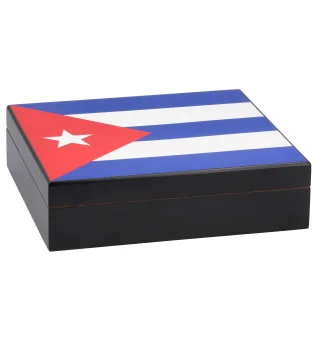 Cave à cigares à surface noire avec drapeau cubain