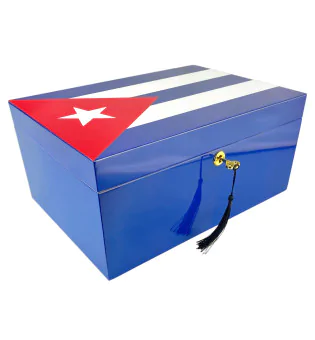 Cave à cigares bleue avec drapeau cubain 100 cigares