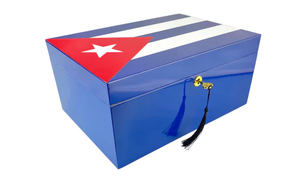 Cave à cigares bleue avec drapeau cubain 100 cigares