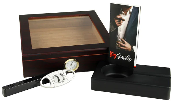 BigSmoke Humidor Set brun avec couvercle en verre photo 7