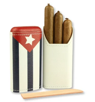 Étui à cigare adorini en cuire véritable 2-3 cigares drapeau cubain