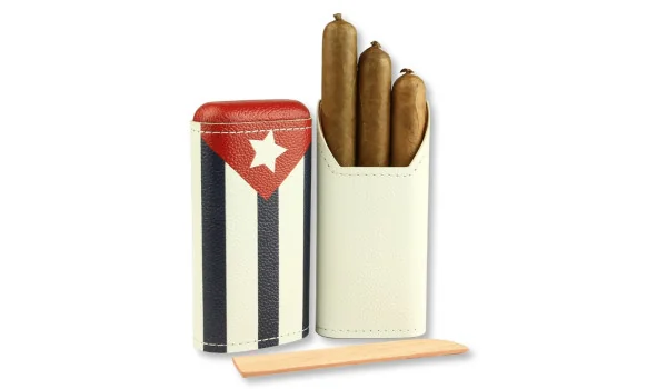 Étui à cigare adorini en cuire véritable 2-3 cigares drapeau cubain