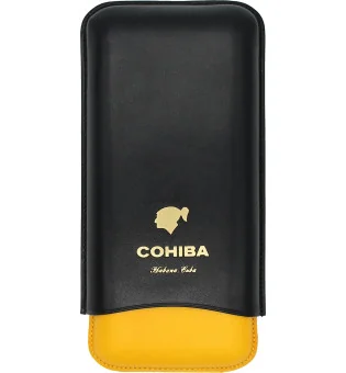 Etui à cigares Cohiba en cuir noir, jaune et blanc
