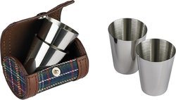 Verres à shot dans un étui cuir/plaid